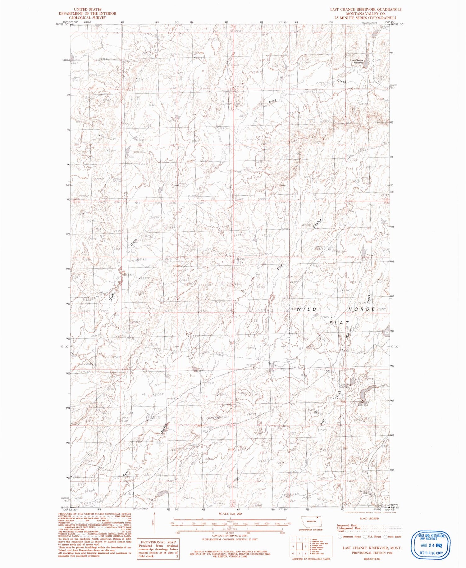 Classic USGS Last Chance Reservoir Montana 7.5'x7.5' Topo Map Image