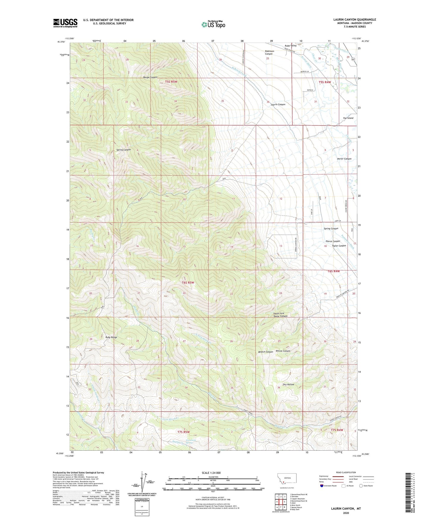 Laurin Canyon Montana US Topo Map Image