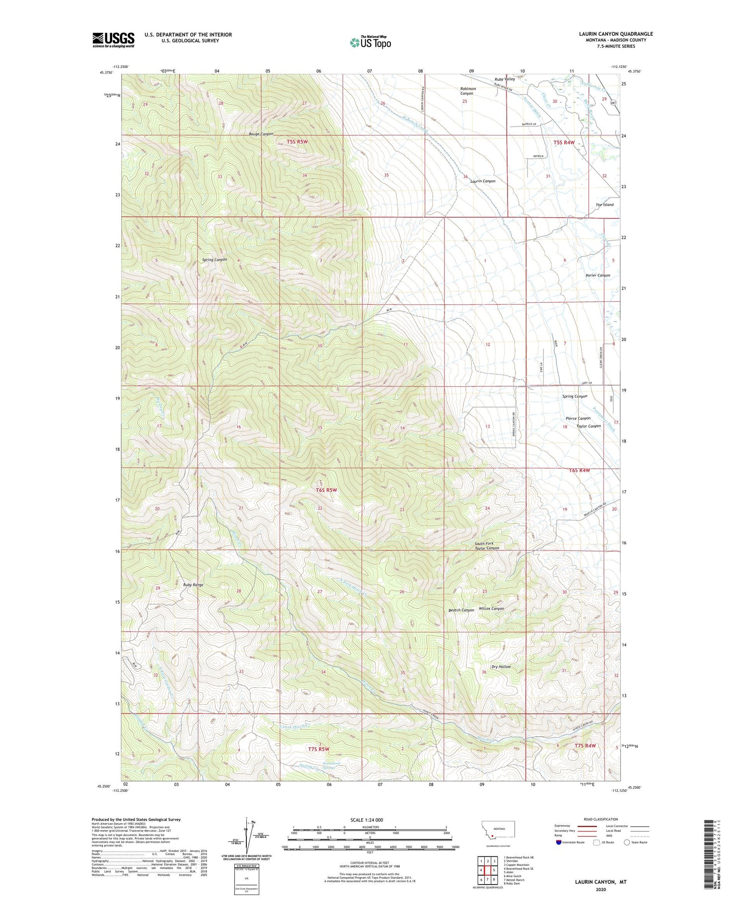 Laurin Canyon Montana US Topo Map Image