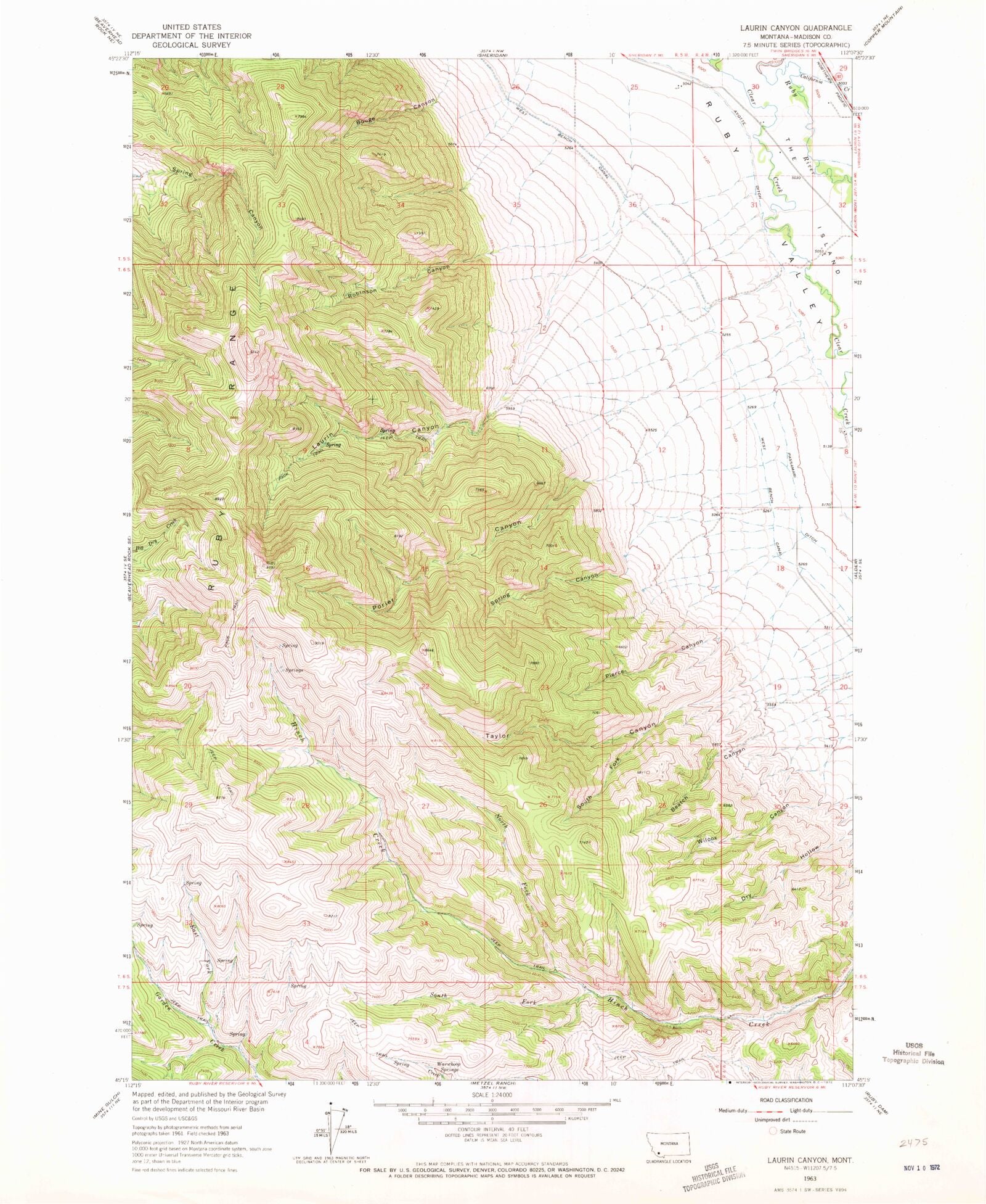 Classic USGS Laurin Canyon Montana 7.5'x7.5' Topo Map MyTopo Map Store