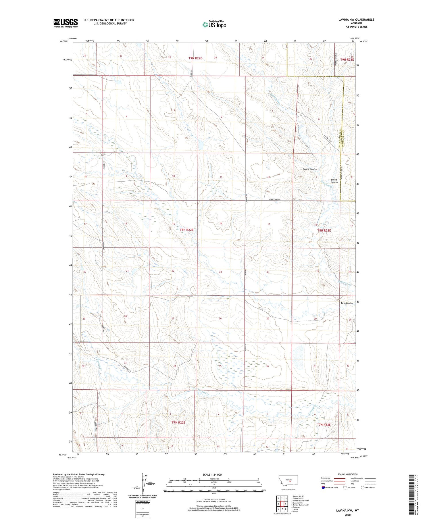 Lavina NW Montana US Topo Map Image