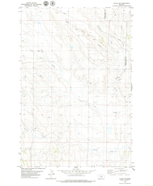 Classic USGS Lavina NW Montana 7.5'x7.5' Topo Map Image