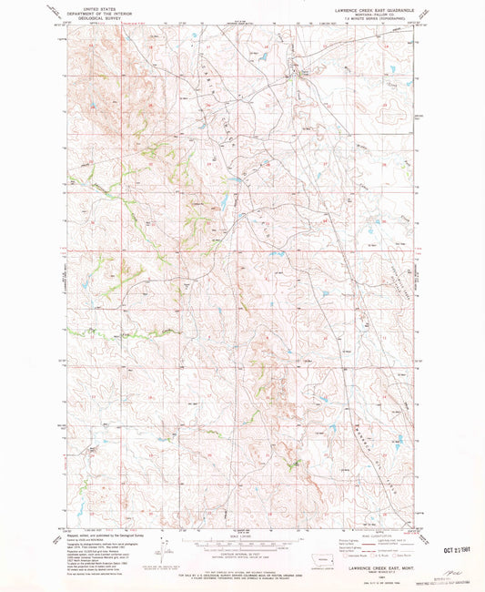 Classic USGS Lawrence Creek East Montana 7.5'x7.5' Topo Map Image
