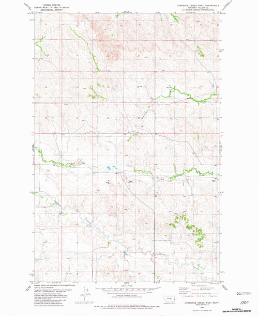 Classic USGS Lawrence Creek West Montana 7.5'x7.5' Topo Map Image