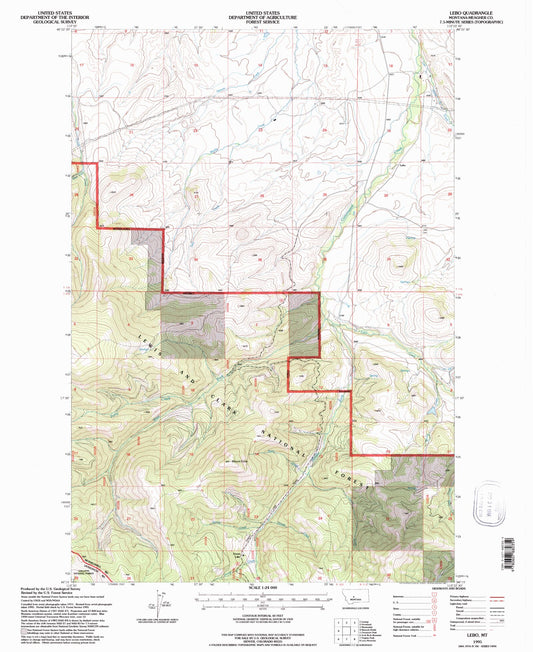 Classic USGS Lebo Montana 7.5'x7.5' Topo Map Image
