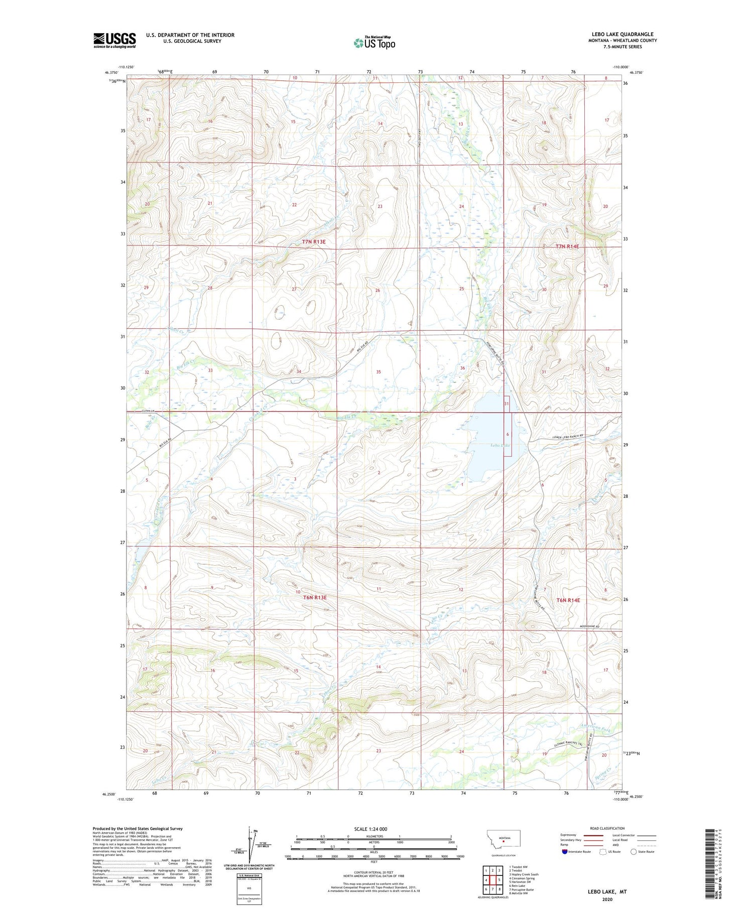 Lebo Lake Montana US Topo Map Image