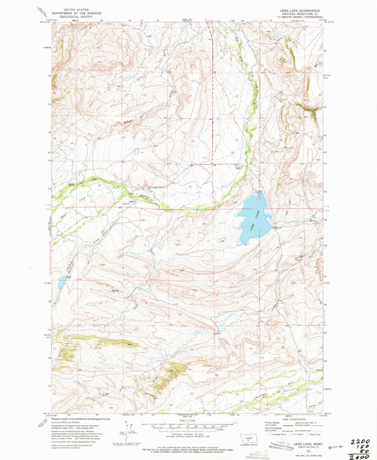 Classic USGS Lebo Lake Montana 7.5'x7.5' Topo Map Image