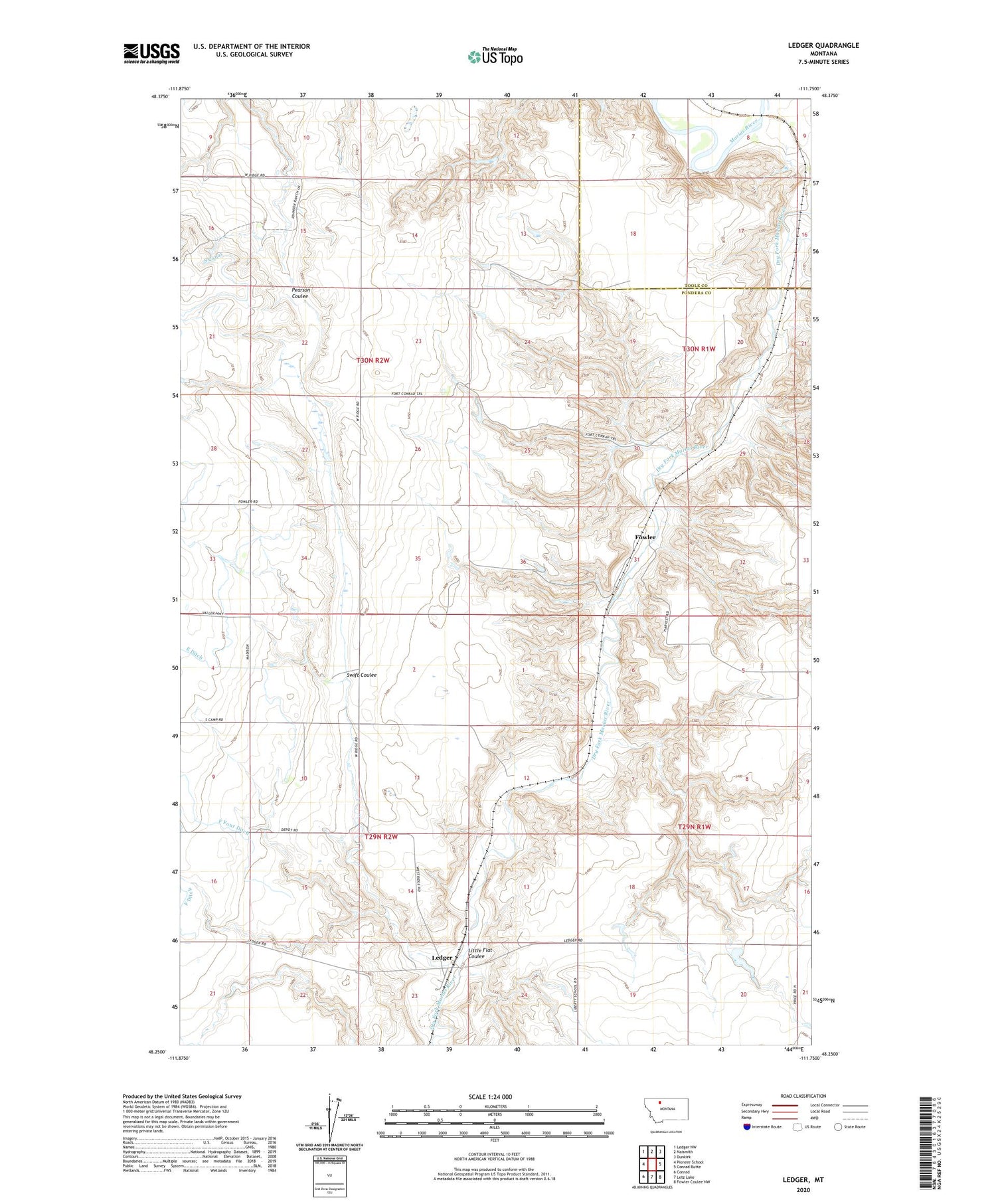 Ledger Montana US Topo Map Image