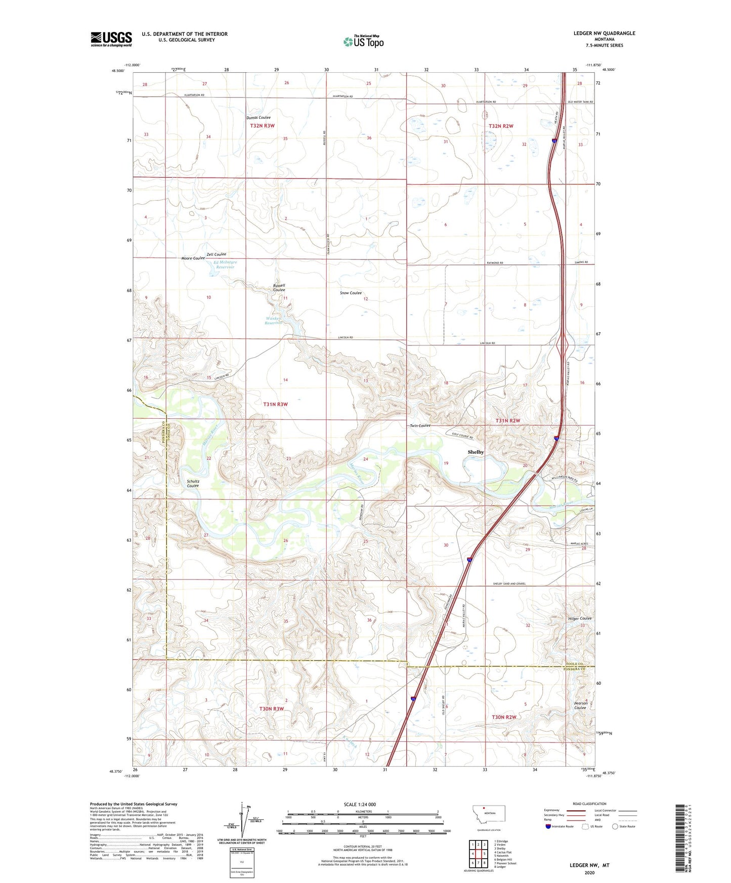 Ledger NW Montana US Topo Map Image