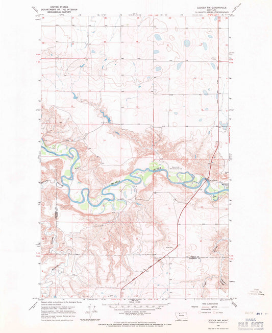 Classic USGS Ledger NW Montana 7.5'x7.5' Topo Map Image