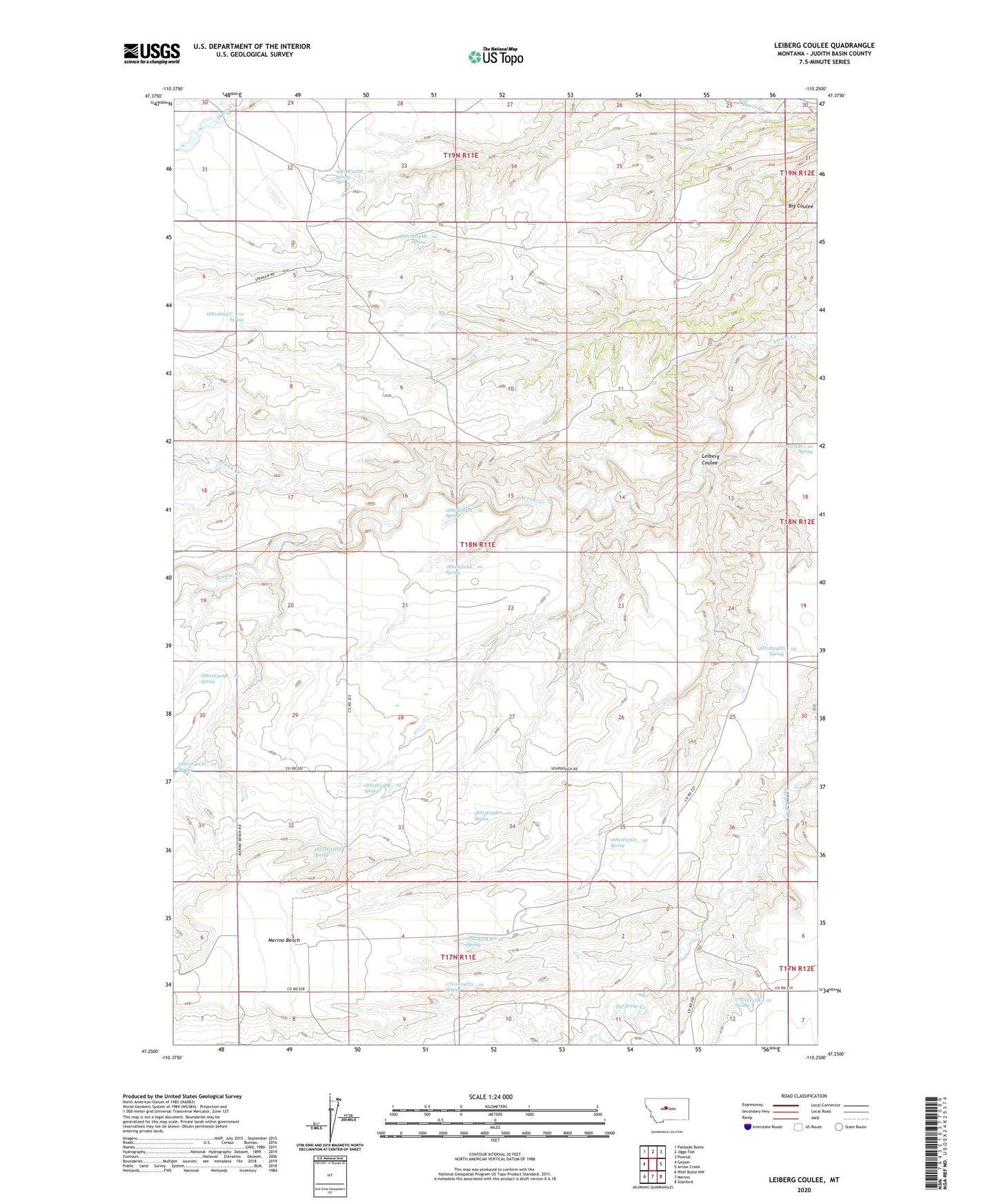 Leiberg Coulee Montana US Topo Map Image
