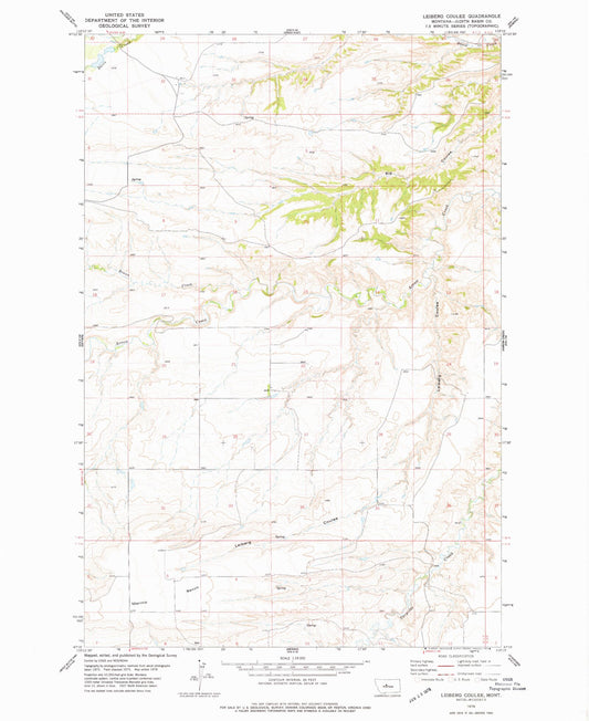 Classic USGS Leiberg Coulee Montana 7.5'x7.5' Topo Map Image
