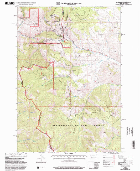 Classic USGS Lemhi Pass Montana 7.5'x7.5' Topo Map Image