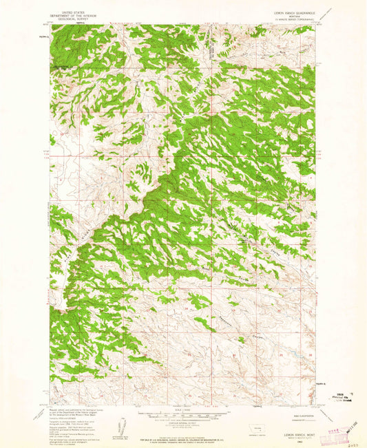 Classic USGS Lemon Ranch Montana 7.5'x7.5' Topo Map Image