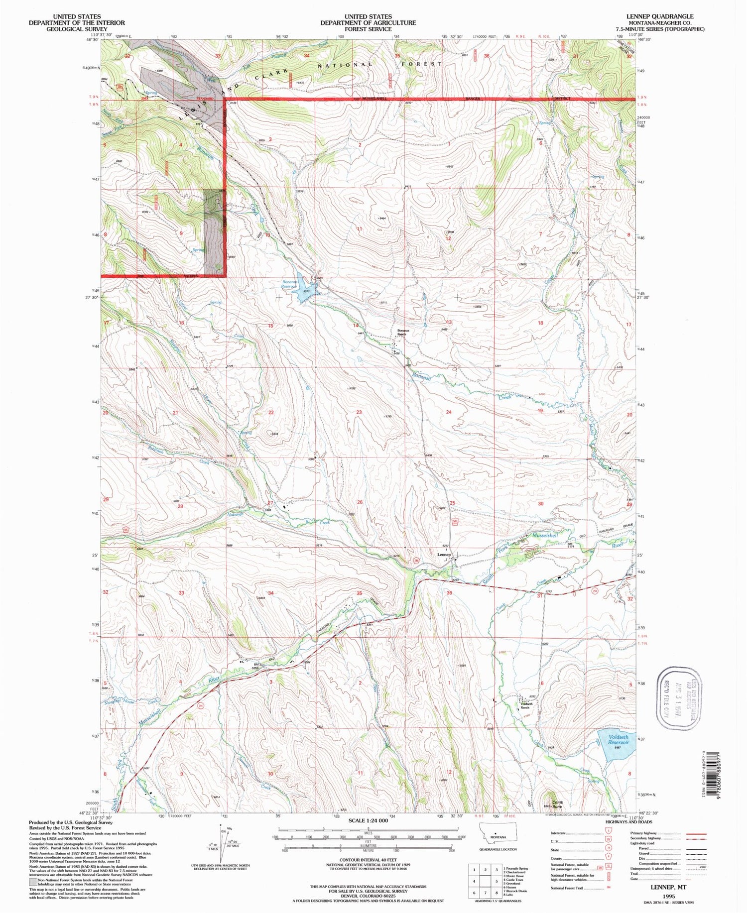 Classic USGS Lennep Montana 7.5'x7.5' Topo Map Image