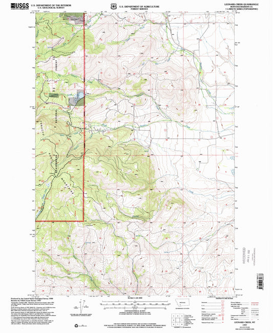Classic USGS Leonard Creek Montana 7.5'x7.5' Topo Map Image