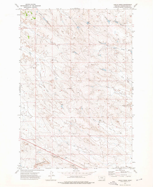 Classic USGS Leslie Creek Montana 7.5'x7.5' Topo Map Image
