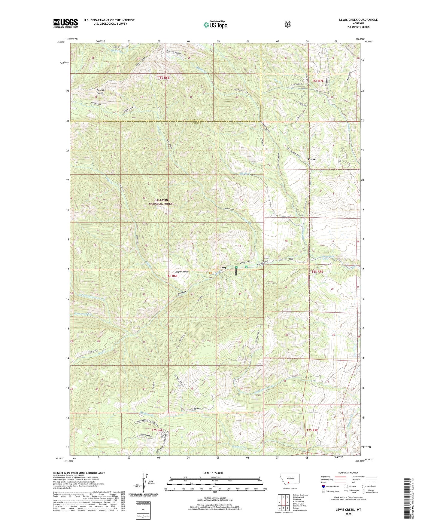 Lewis Creek Montana US Topo Map Image