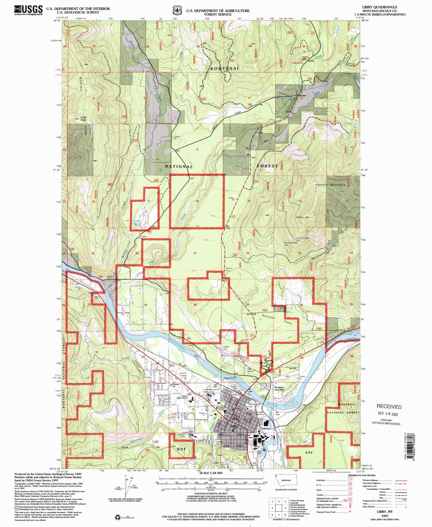 Classic USGS Libby Montana 7.5'x7.5' Topo Map Image