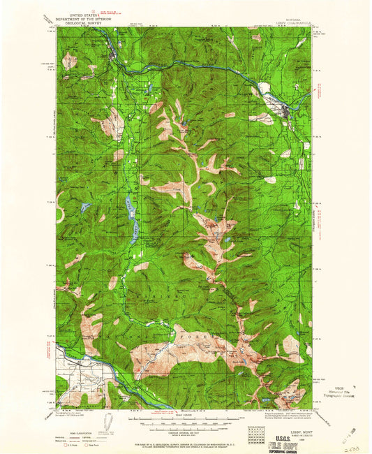 Historic 1930 Libby Montana 30'x30' Topo Map Image