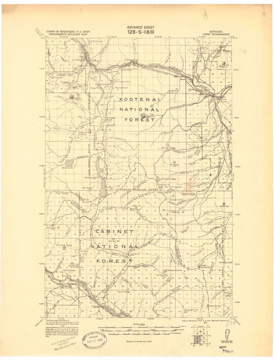 Historic 1920 Libby Montana 30'x30' Topo Map Image