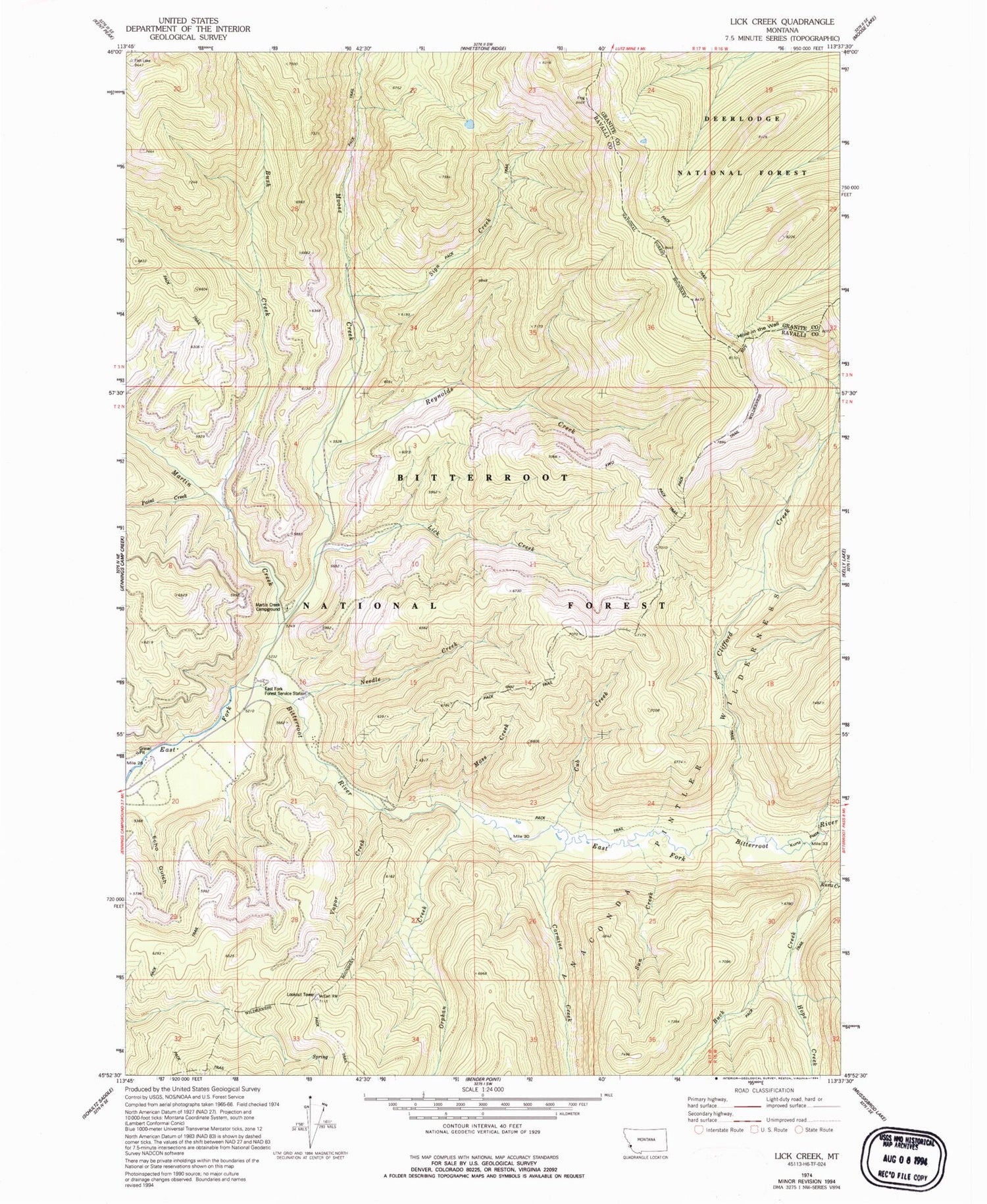 Classic USGS Lick Creek Montana 7.5'x7.5' Topo Map Image