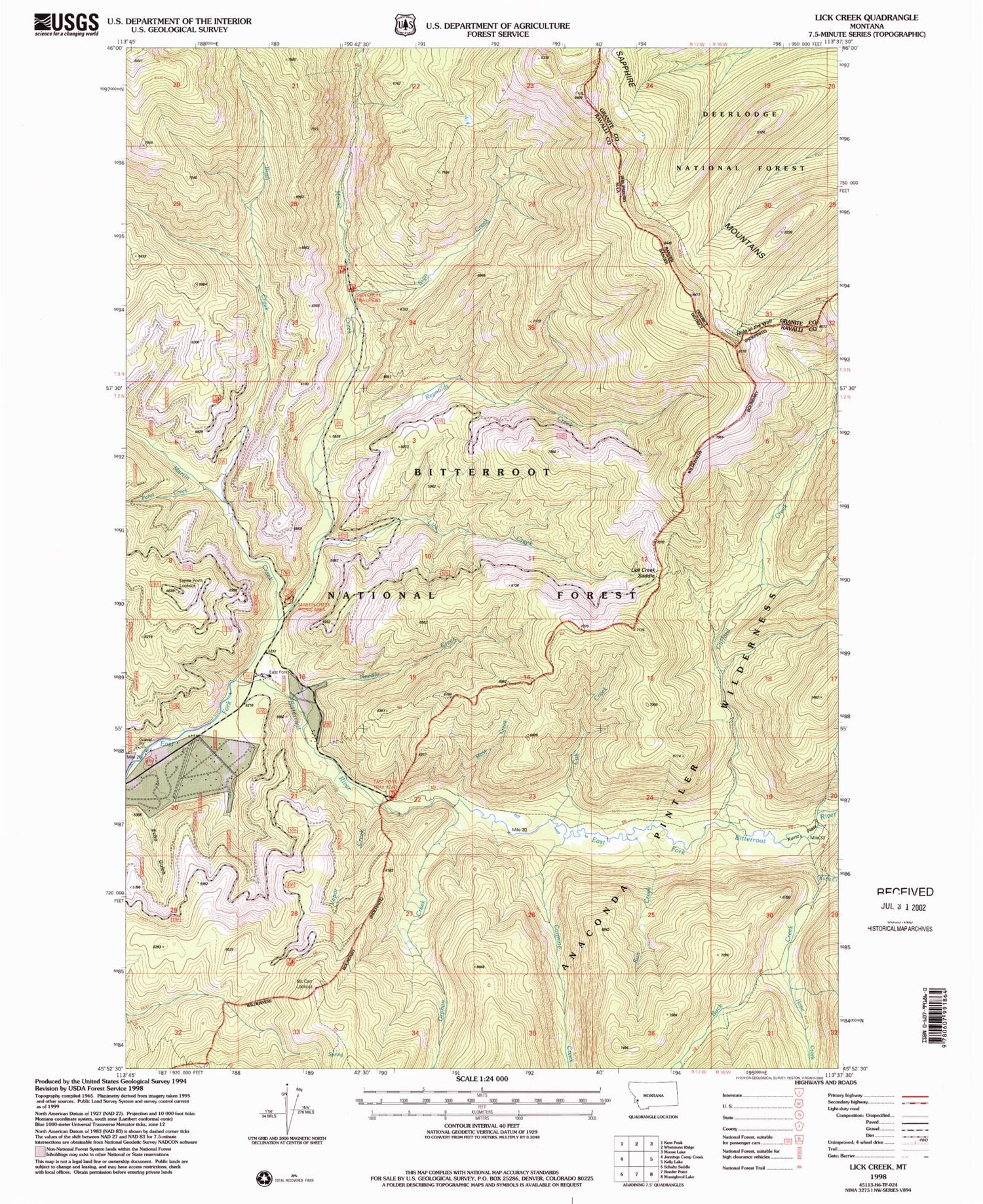 Classic USGS Lick Creek Montana 7.5'x7.5' Topo Map Image