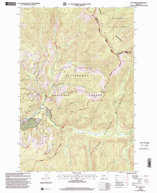Classic USGS Lick Creek Montana 7.5'x7.5' Topo Map Image