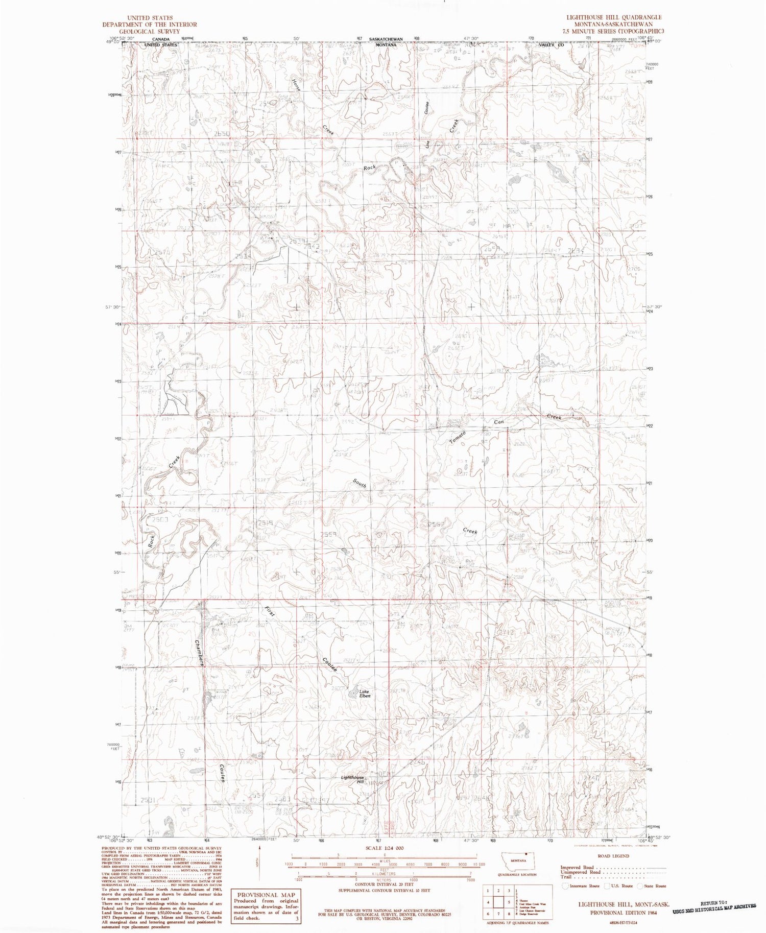 Classic USGS Lighthouse Hill Montana 7.5'x7.5' Topo Map Image