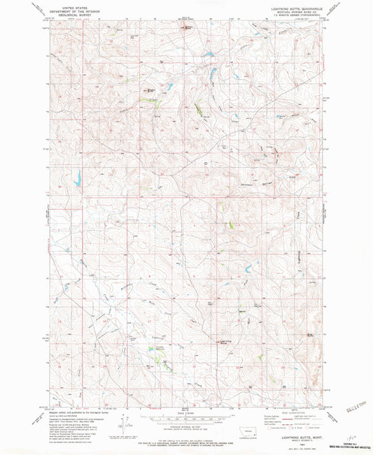 Classic USGS Lightning Butte Montana 7.5'x7.5' Topo Map Image
