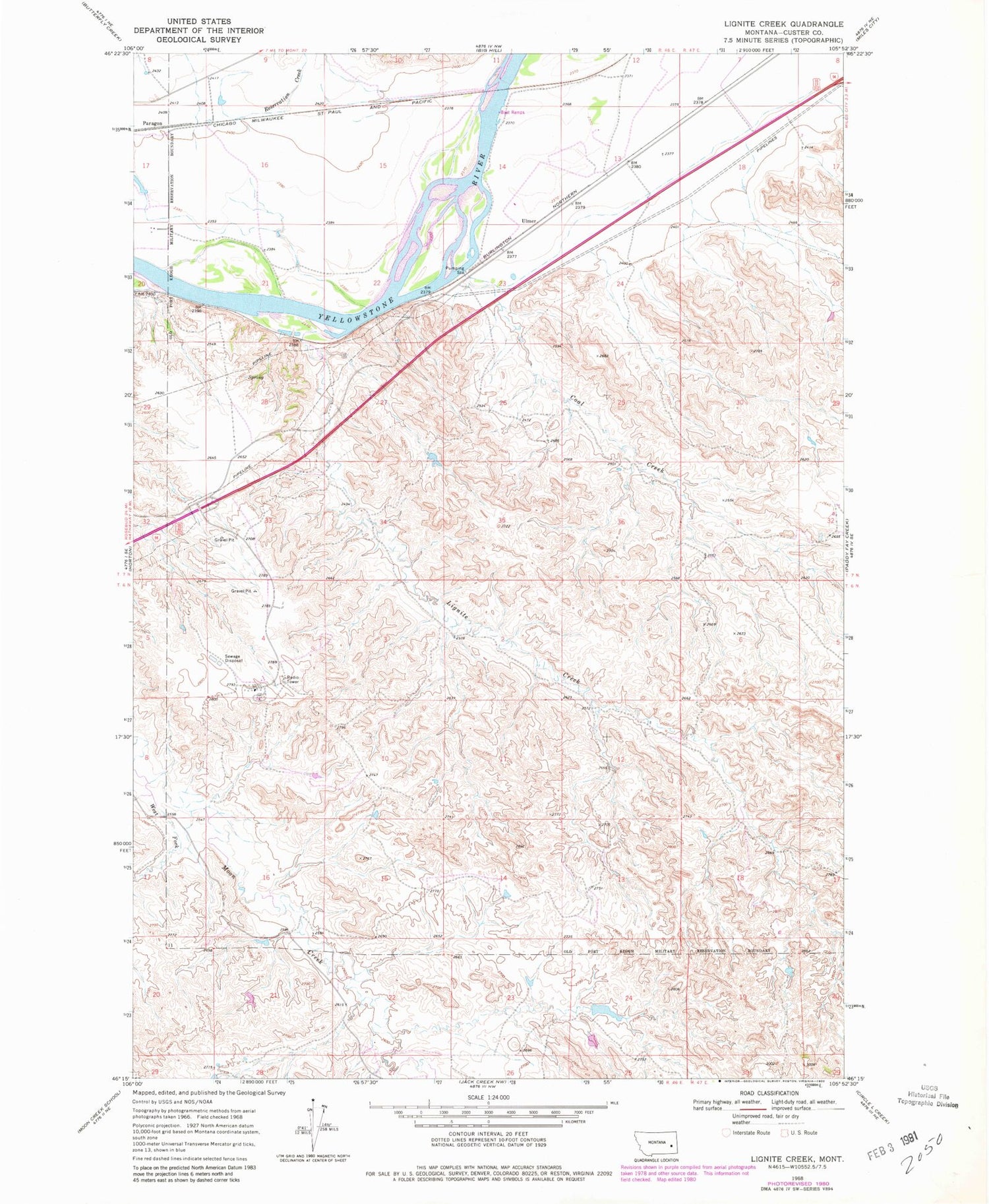Classic USGS Lignite Creek Montana 7.5'x7.5' Topo Map Image