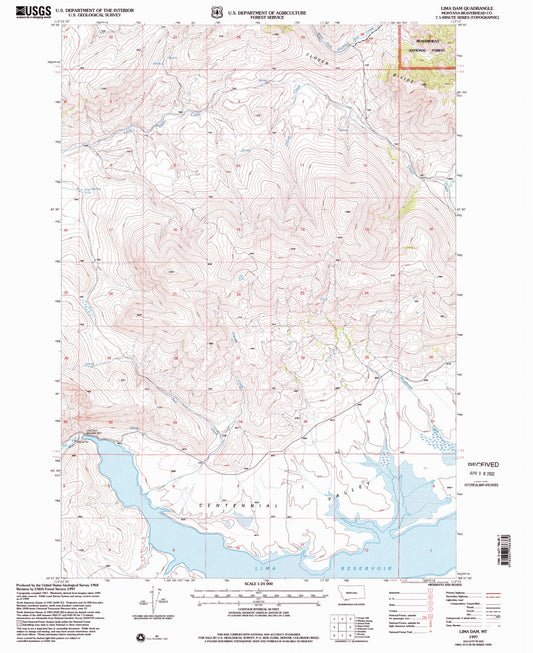 Classic USGS Lima Dam Montana 7.5'x7.5' Topo Map Image