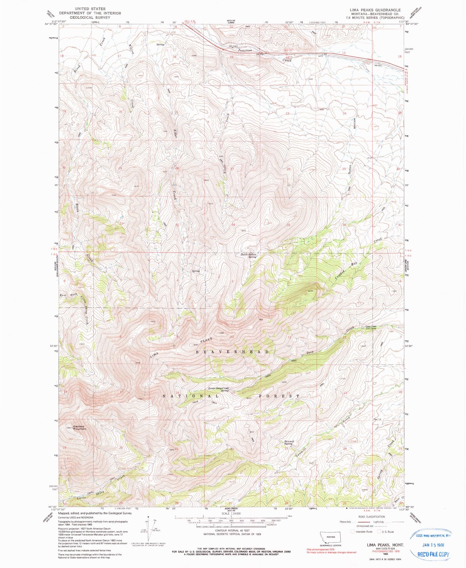 Classic USGS Lima Peaks Montana 7.5'x7.5' Topo Map Image