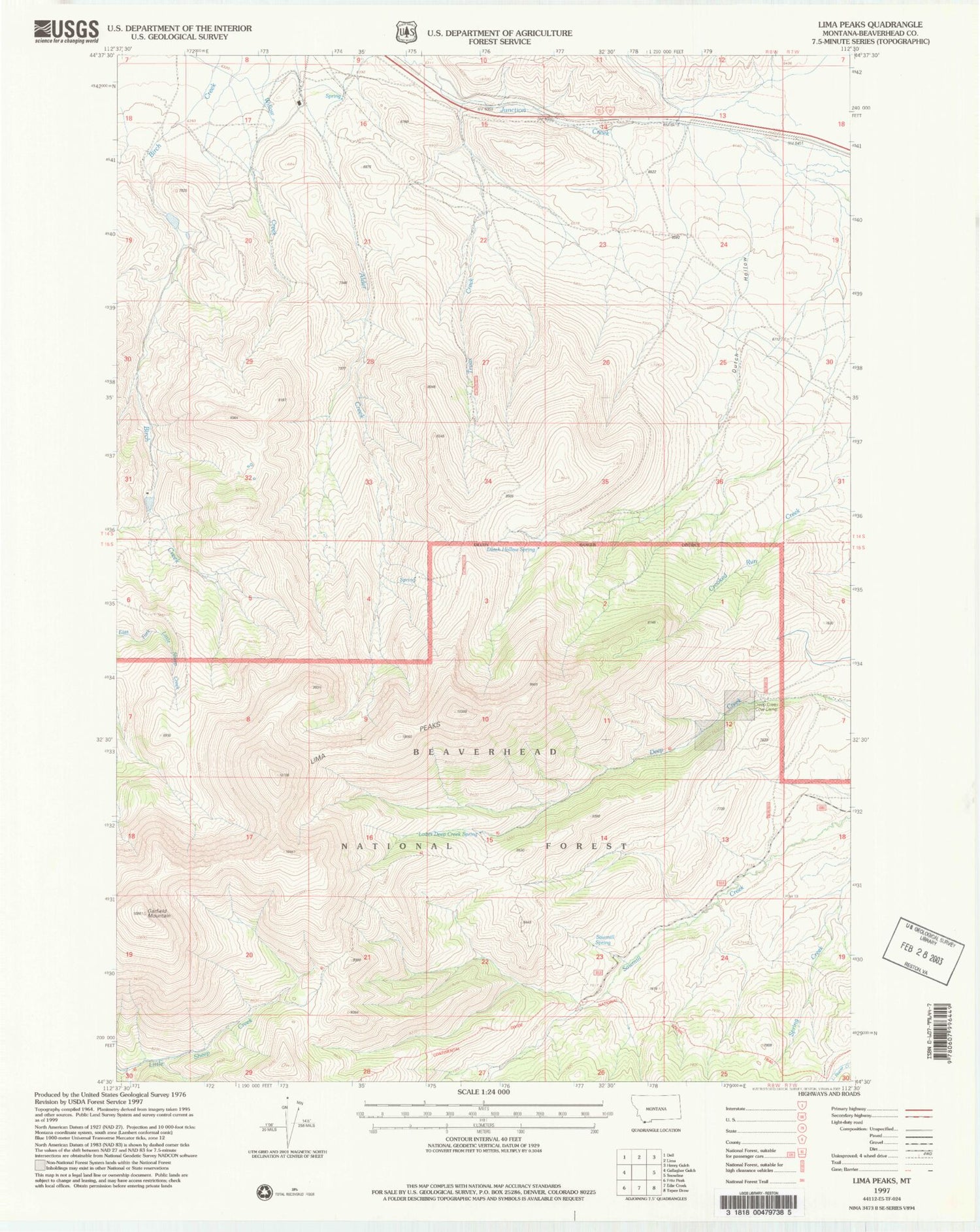 Classic USGS Lima Peaks Montana 7.5'x7.5' Topo Map Image