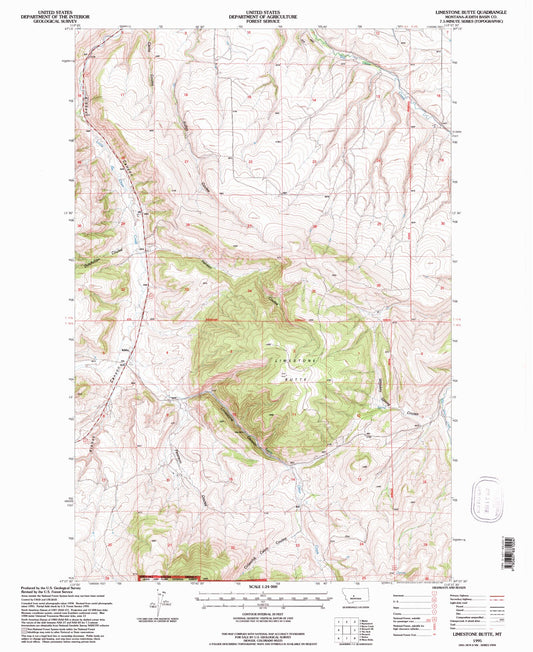 Classic USGS Limestone Butte Montana 7.5'x7.5' Topo Map Image