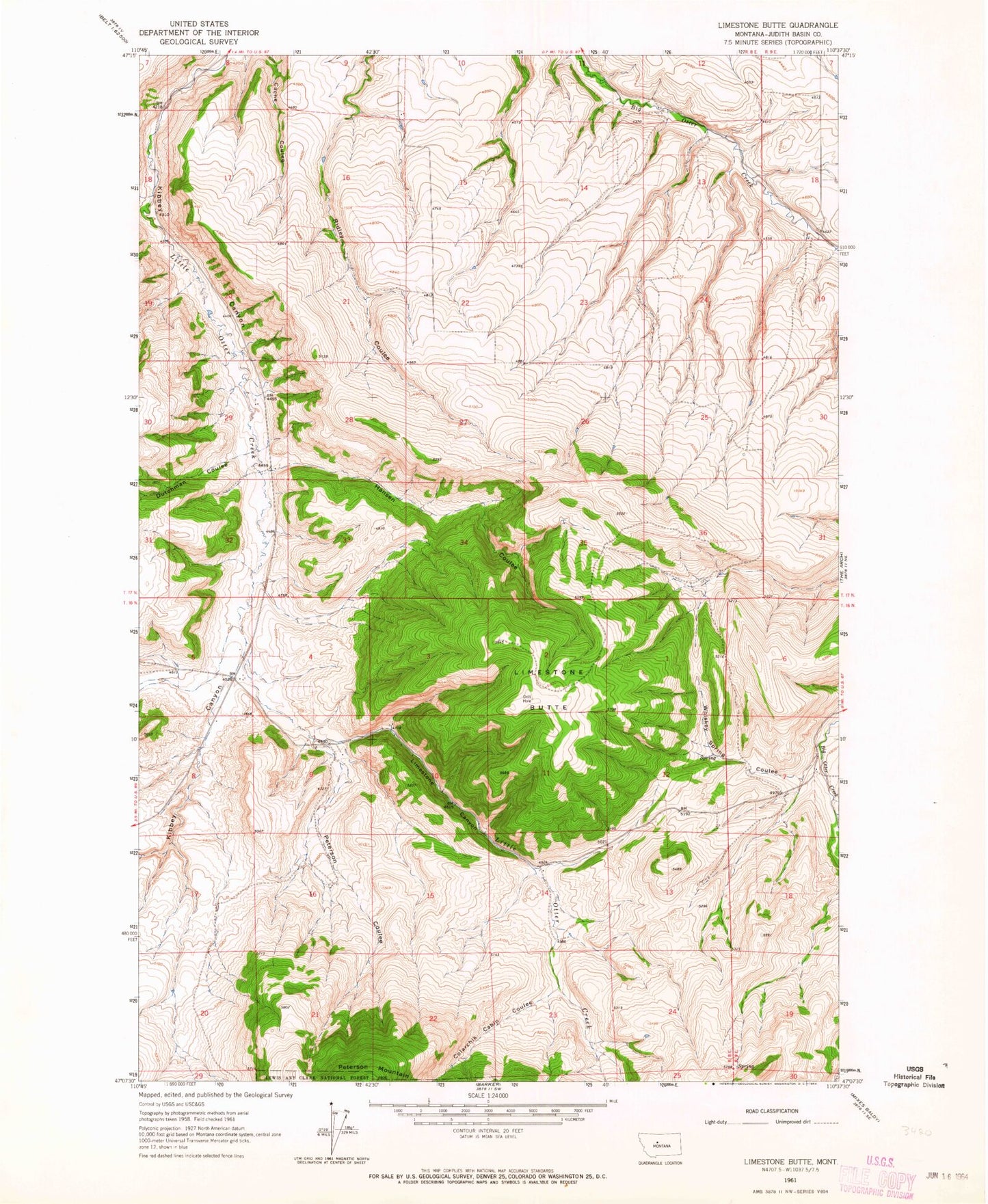 Classic USGS Limestone Butte Montana 7.5'x7.5' Topo Map Image