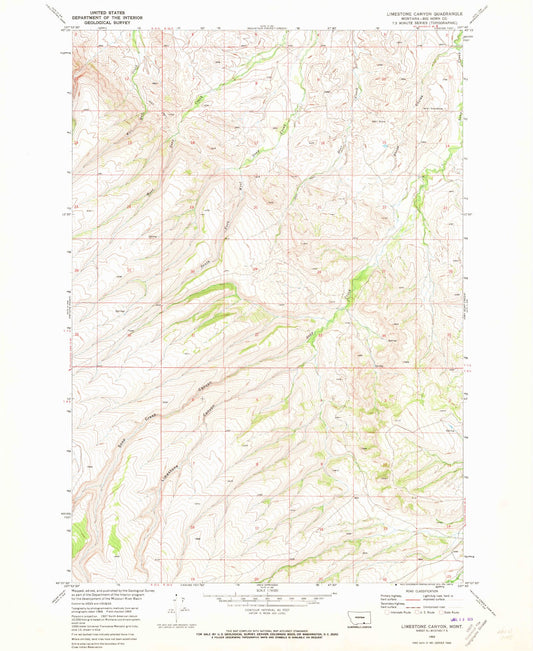Classic USGS Limestone Canyon Montana 7.5'x7.5' Topo Map Image