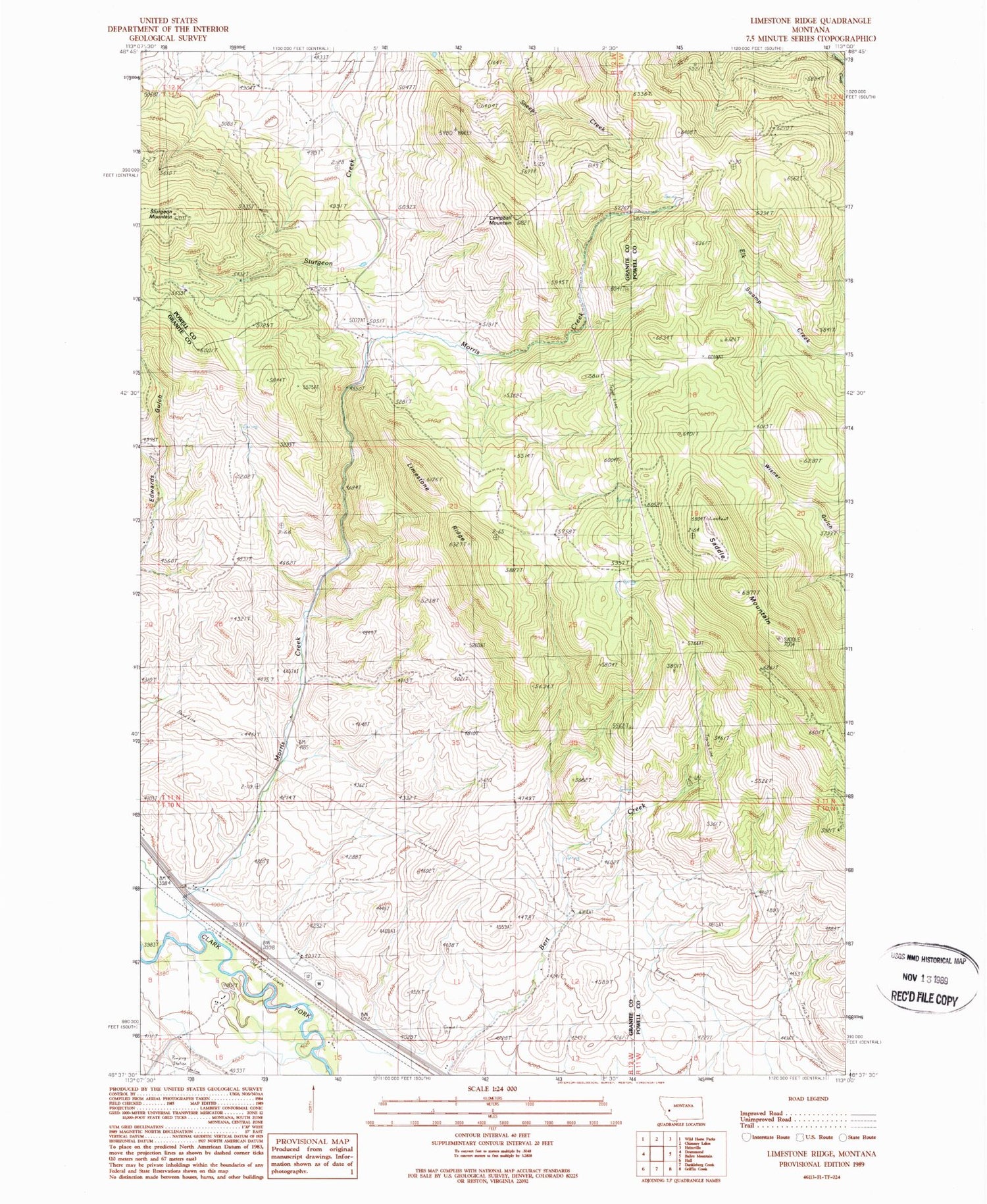 Classic USGS Limestone Ridge Montana 7.5'x7.5' Topo Map Image