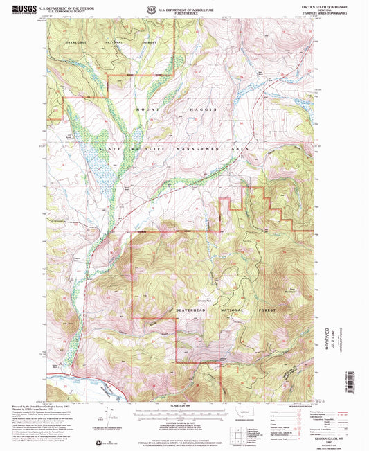 Classic USGS Lincoln Gulch Montana 7.5'x7.5' Topo Map Image