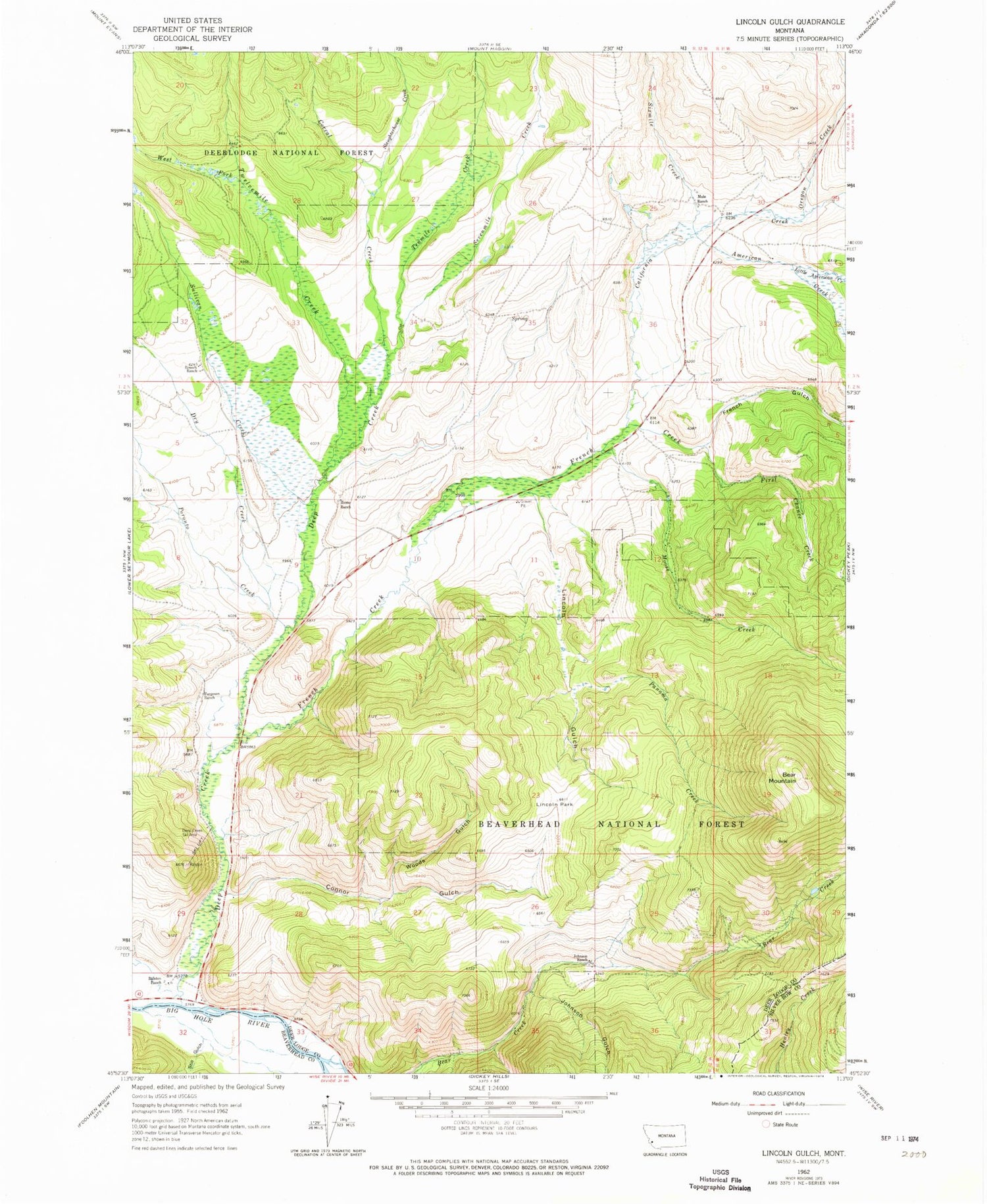Classic USGS Lincoln Gulch Montana 7.5'x7.5' Topo Map Image