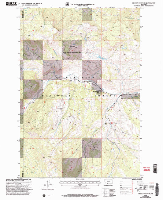Classic USGS Lincoln Mountain Montana 7.5'x7.5' Topo Map Image