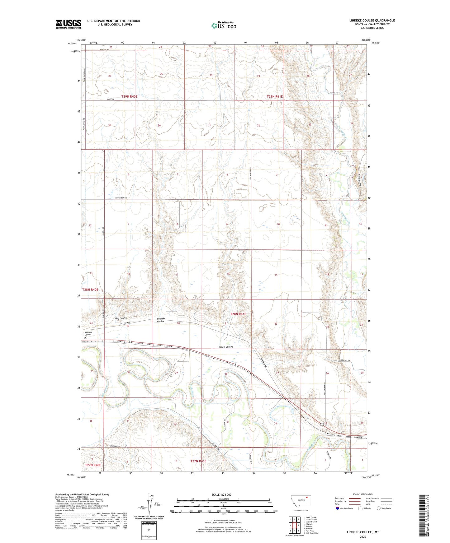 Lindeke Coulee Montana US Topo Map Image