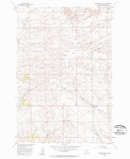 Classic USGS Lindemulder Hill Montana 7.5'x7.5' Topo Map Image