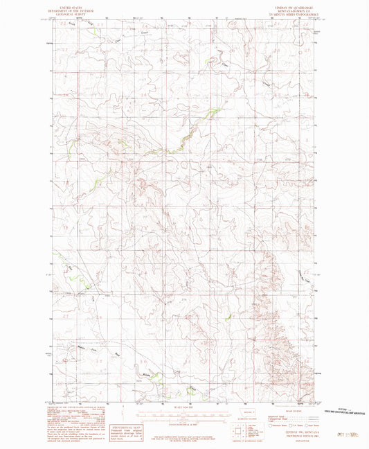 Classic USGS Lindsay SW Montana 7.5'x7.5' Topo Map Image