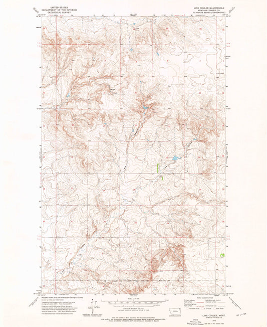Classic USGS Line Coulee Montana 7.5'x7.5' Topo Map Image