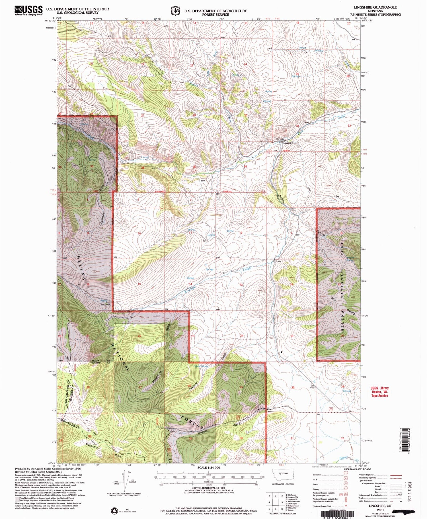 Classic USGS Lingshire Montana 7.5'x7.5' Topo Map Image