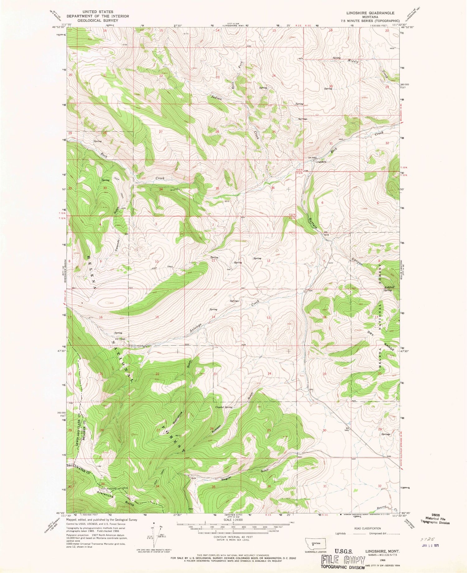 Classic USGS Lingshire Montana 7.5'x7.5' Topo Map Image