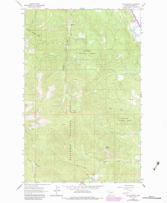 Classic USGS Lion Mountain Montana 7.5'x7.5' Topo Map Image