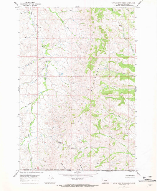 Classic USGS Little Bear Creek Montana 7.5'x7.5' Topo Map Image