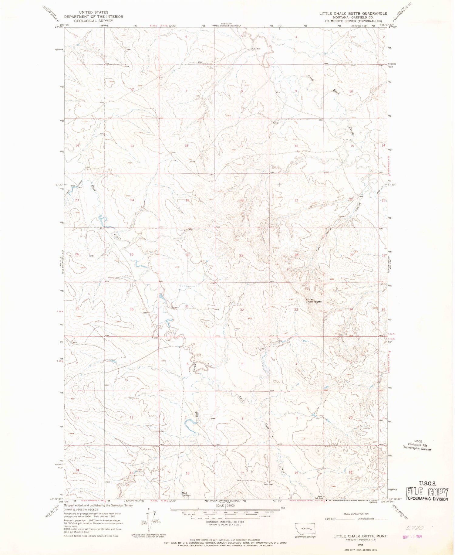 Classic USGS Little Chalk Butte Montana 7.5'x7.5' Topo Map Image
